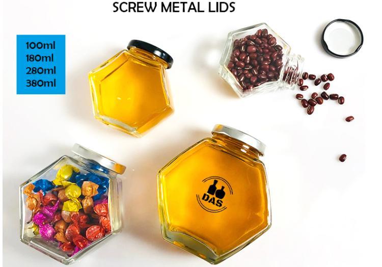 Airtight 30ml 50ml Mini Wholesale Hexagonal Small Glass Jars with Lids of Honey