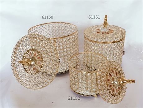 Hot Sell New Designs Metal Candy Jars with Crystals for Wedding Decor