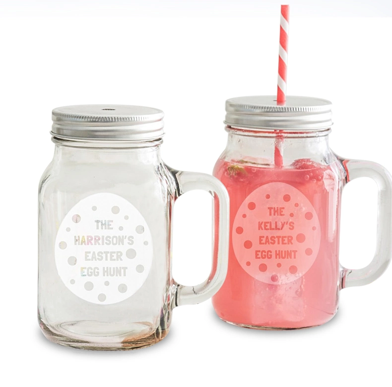 Customized Glass Drinking Juice Mason Jars with Handle and Lid