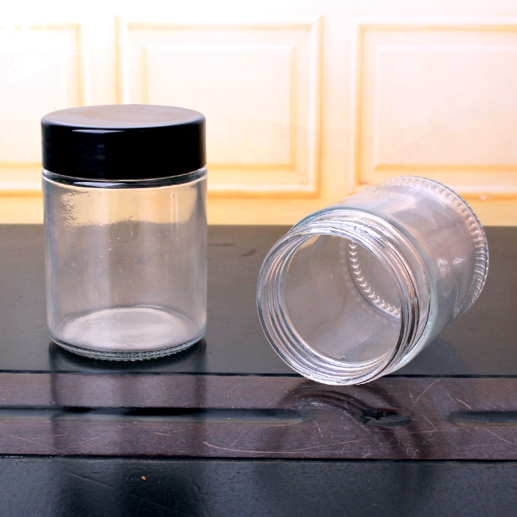 6oz Clear Airtight Glass Jam Jars Containers with Black Lid