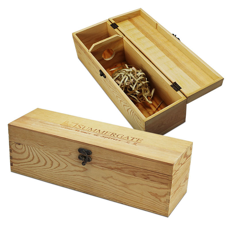 Square Clamshell Single Bottle Wooden Wine Packaging Box Wooden Wine Box