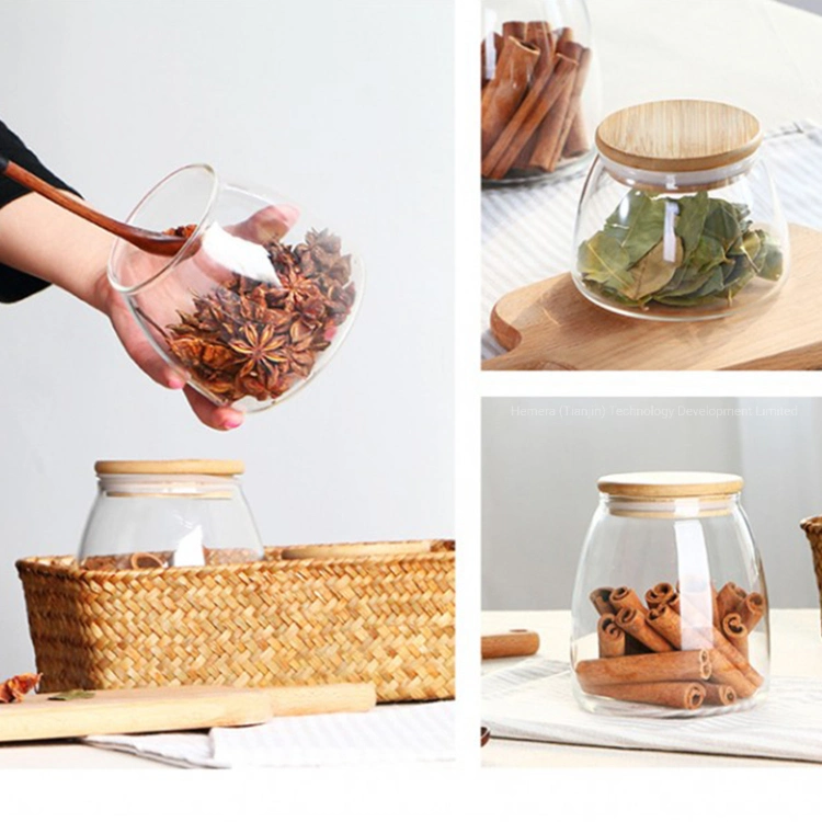 Glass Storage Jar, Food Jar, Kitchenware Storage Can with Hermetic Seal Bamboo Lid