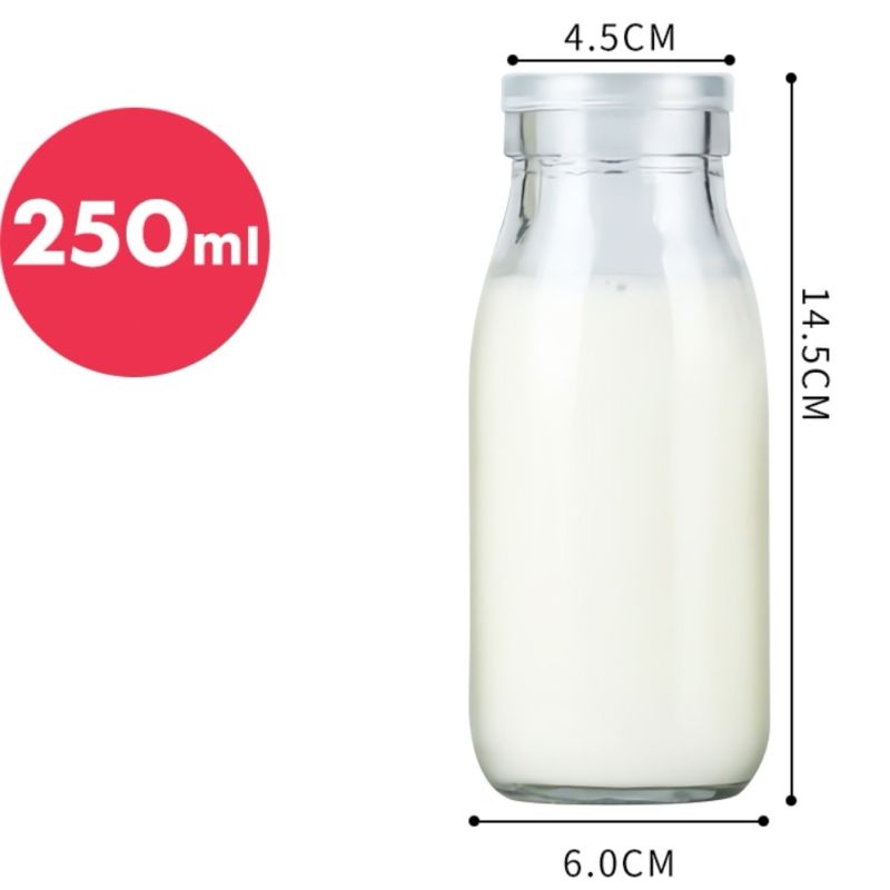 Clear Glass Milk Bottle with Metal Lid Beverage Bottle