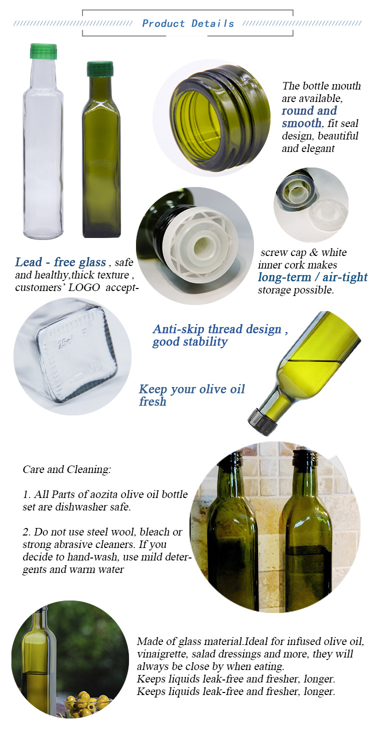 100ml 250ml 1L Square Olive Oil Glass Bottle with Lid