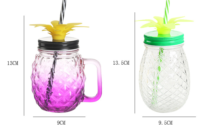 Four Piece Pineapple Mason Mug Glass Mason Jar with Metal Cover