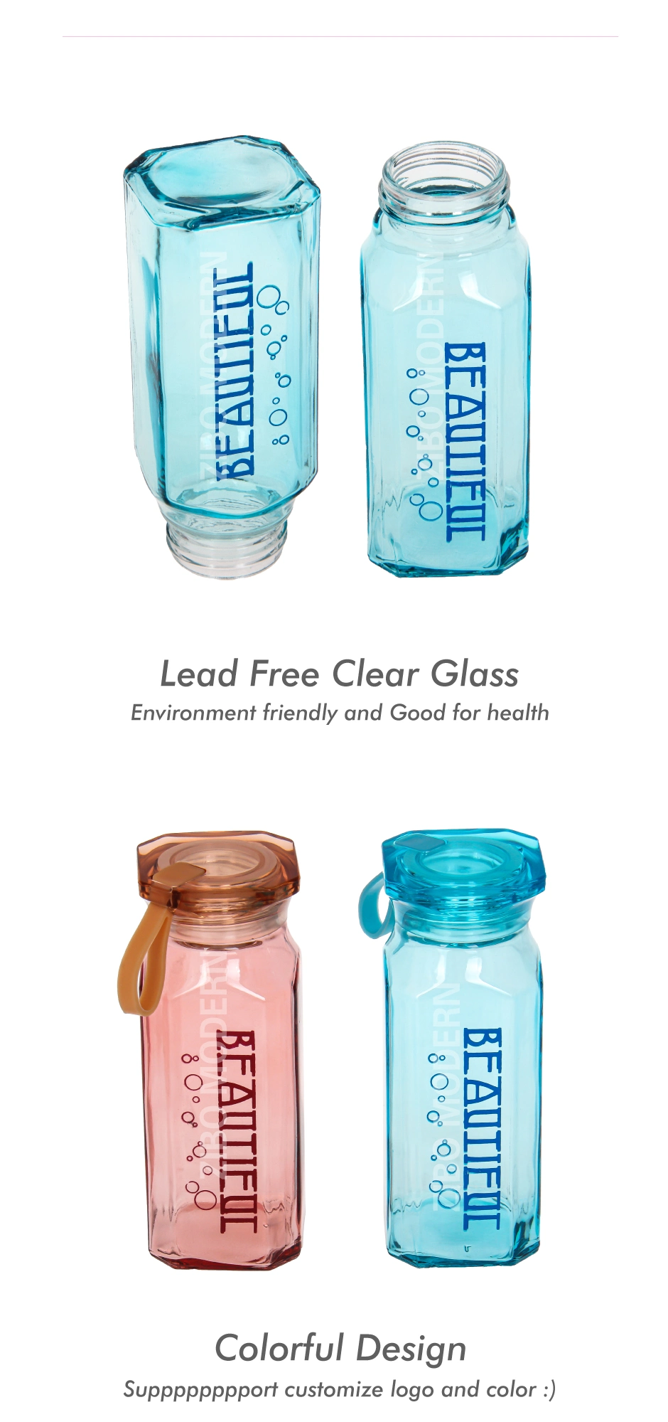 10 Oz Wide Mouth Glass Water Beverage Bottle - Travel Water Bottle - Drinking Beverage Bottle