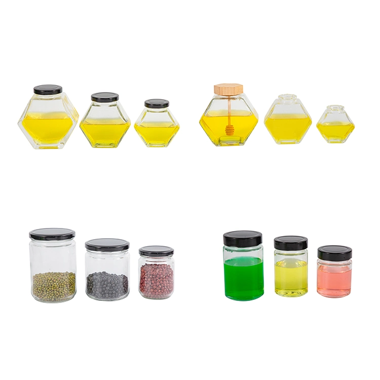 Jam Honey Hexagon Containers Glass Jars with Lug Lids 180ml 280ml 380ml 500ml 730ml