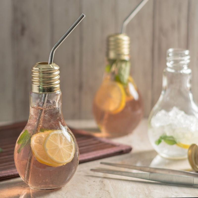 New Bulb Design Glass Juice Bottles with Metal Lids