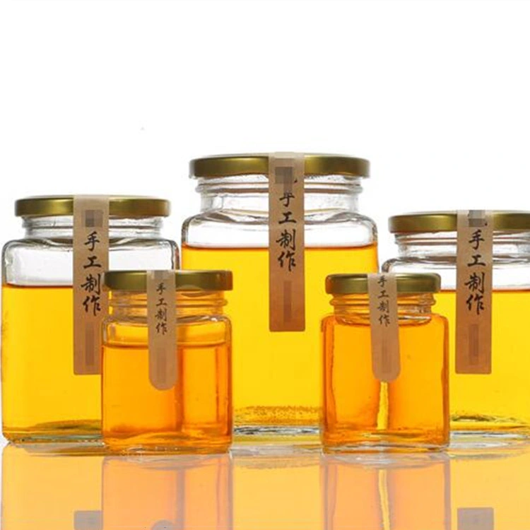 50ml-730ml Square Bee Honey Jam Glass Jar with Metal Lid