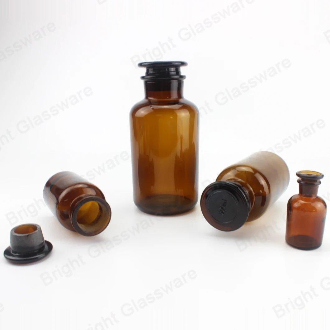 Wholesale 500ml 1000ml Amber Pharmacy Glass Reagent Bottles with Glass Lid