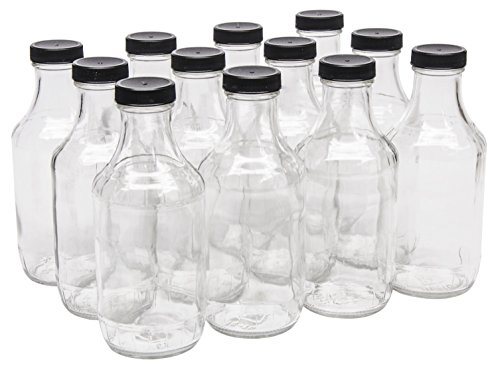 Glass Sauce Bottle - with 38mm Black Plastic Lids