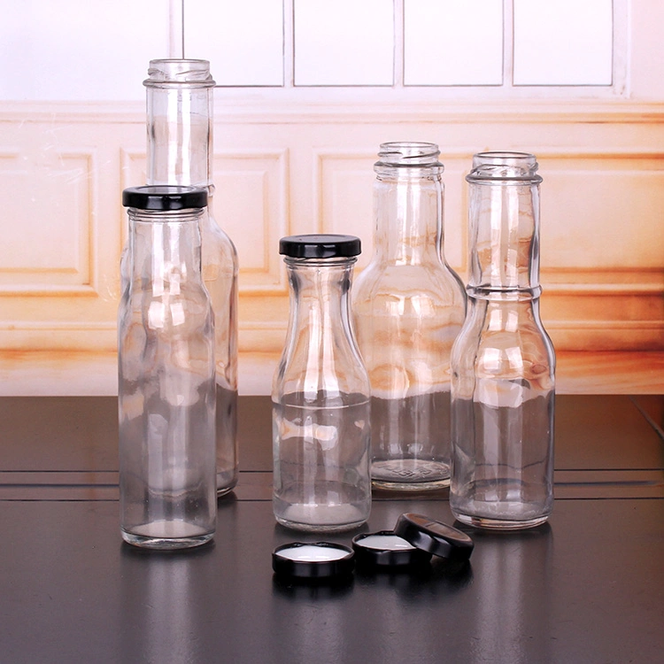 200ml Transparent Glass Bottles Glass Drinking Bottle Juice Bottles with Metal Lid