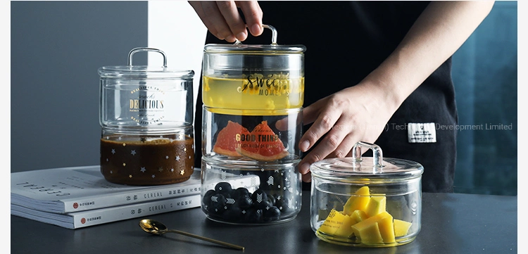 Three Layer Borosilicate Glass Storage Jar, Glass Lid Storage Food Tea Jar