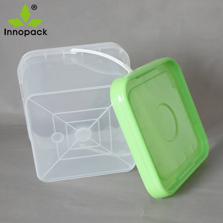 Transparent 8 LTR Square PP Plastic Bucket with Tamper Proof Lid