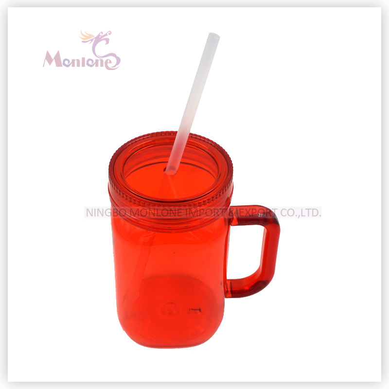 Promotional BPA Free PP+PC Plastic Mason Jar with Straw