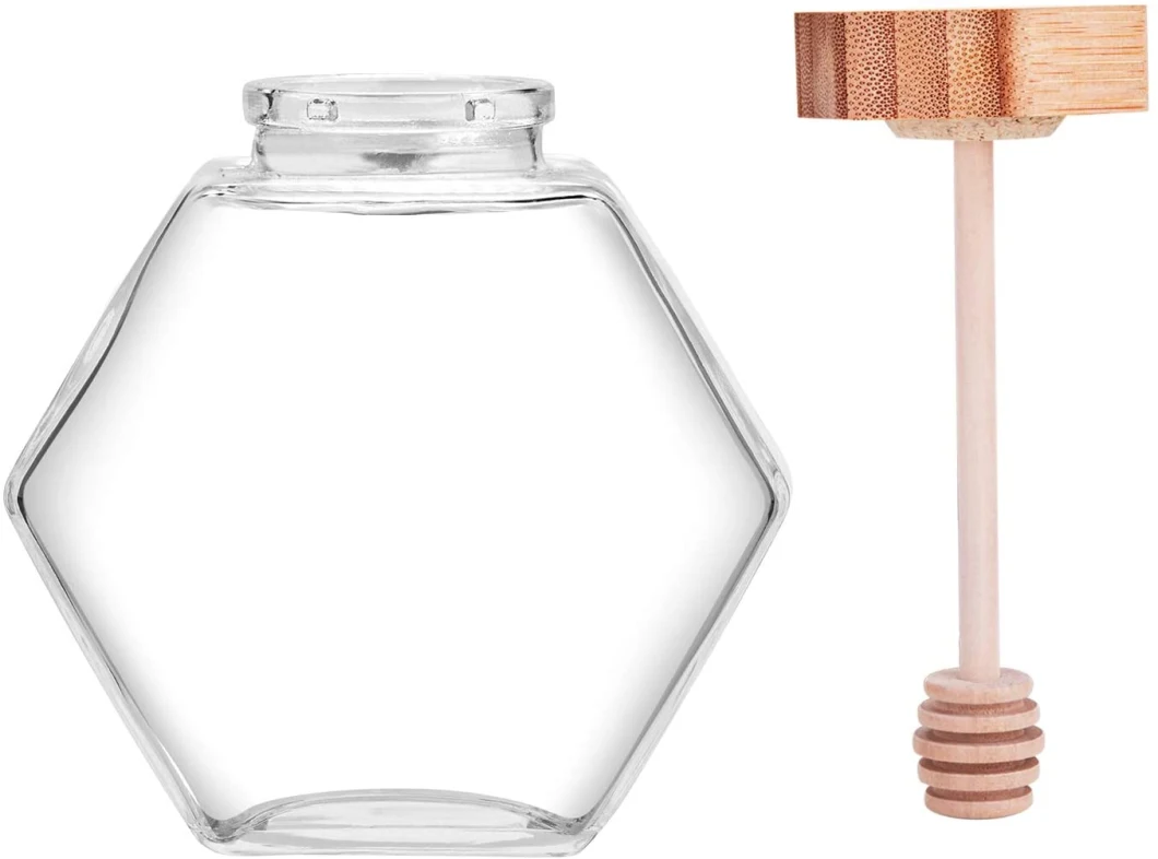 Glass Honey Pot Glass Honey Jar with Wooden Dipper and Cork Lid for Home Kitchen