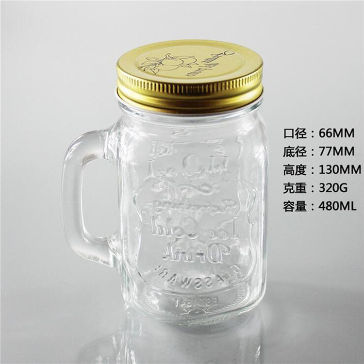 Clear Glass Beer Mug Jar with Handle