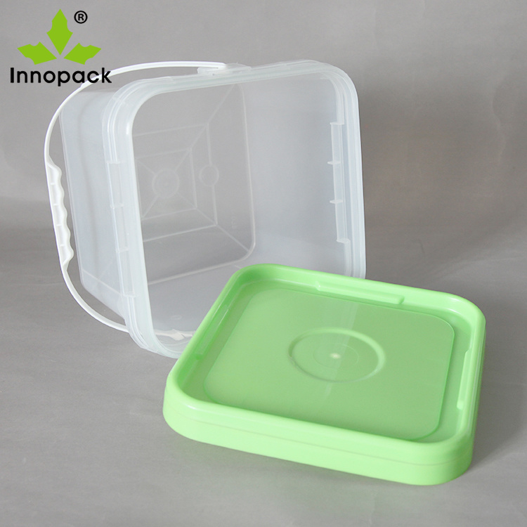 Transparent 8 LTR Square PP Plastic Bucket with Tamper Proof Lid