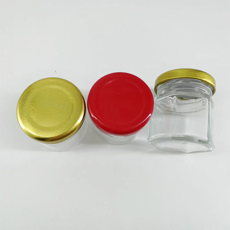 Samll Mini 45 Ml Hexagon Food Jam Storage Honey Glass Jar with Metal Cap