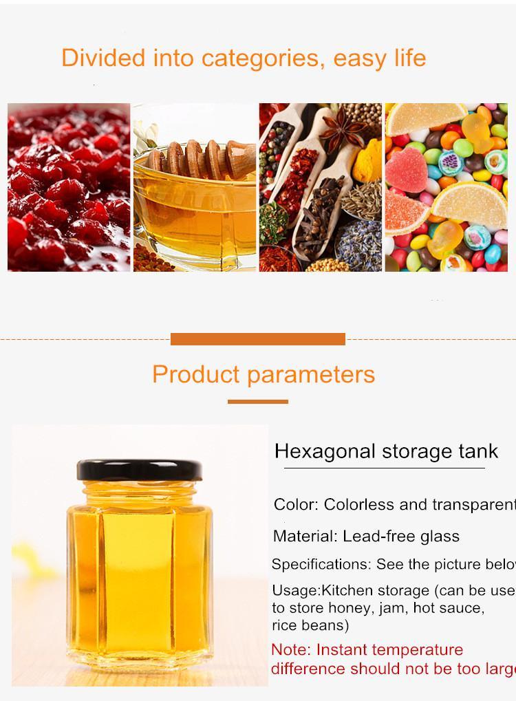 Hexagon Food Storage Container Glass Honey Jar 100ml 180ml 280ml 380ml 730ml