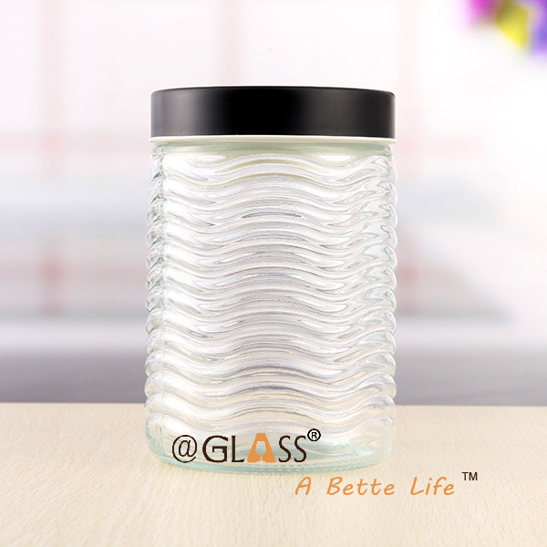 Glass Storage Jar with Metal Screw Lid Kitchen Storage Canister for Food