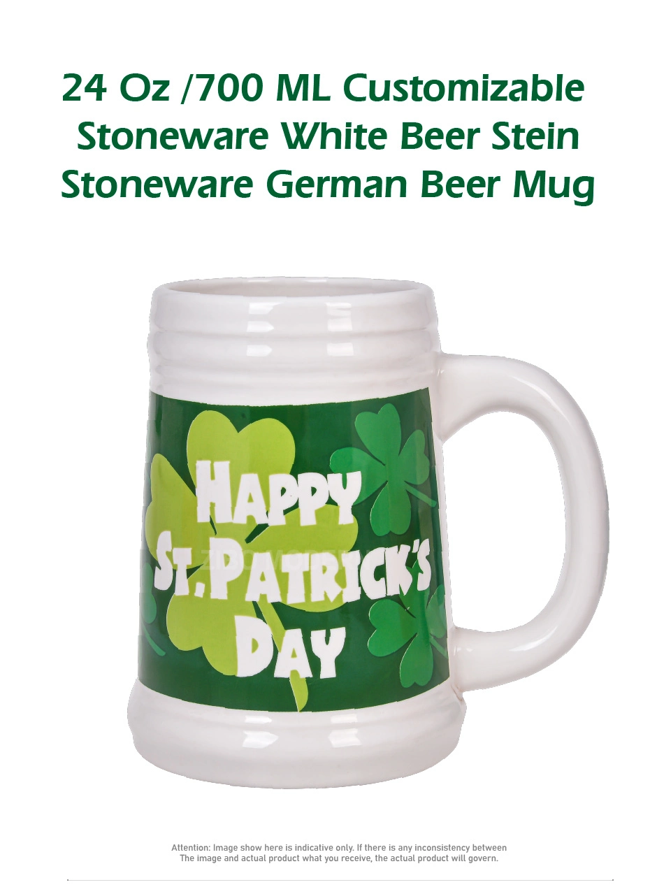 24 Oz /700 Ml Customizable Stoneware White Beer Stein - Stoneware German Beer Mug, Ceramic Beer Mug