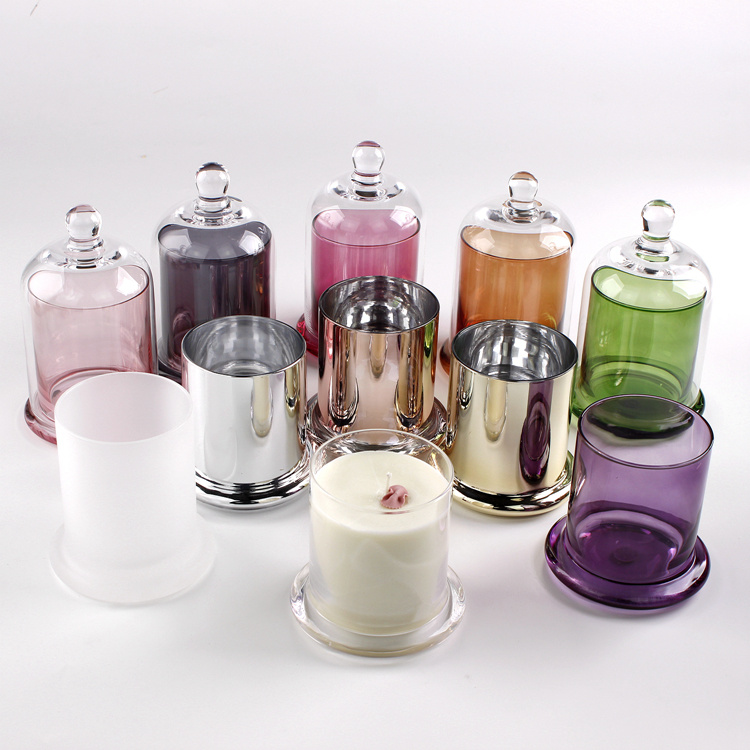 2020 Popular Clear Pink Colored Glass Candle Jar Glass Candle Container with Lids