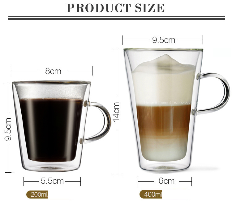 Borosilicate Glass Coffee Mug, 400ml Double Wall Glass Coffee Cup