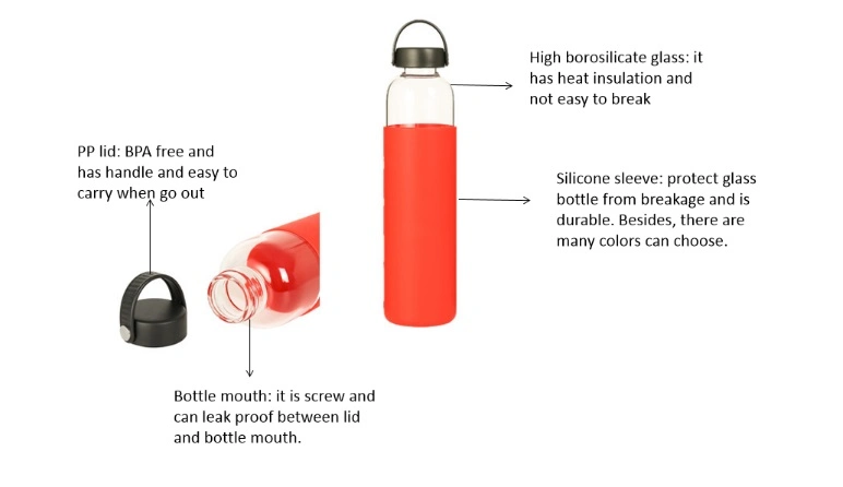 Custom Design Silicone Sleeve Glass Drinking Bottles for Water Borosilicate BPA Free