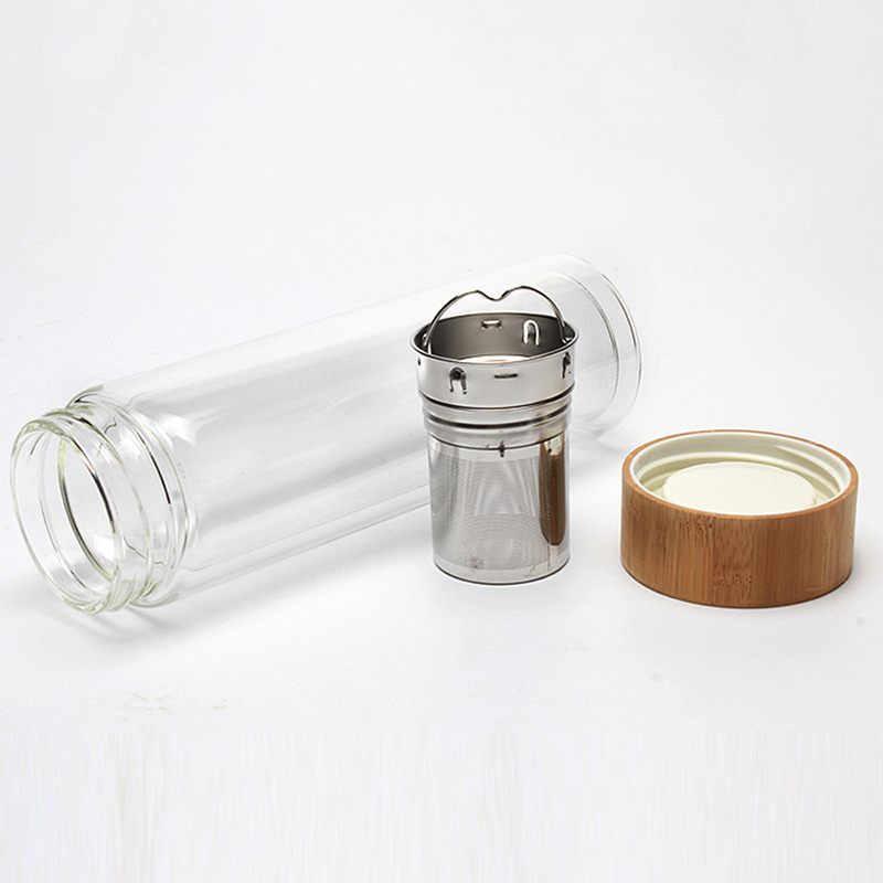 Double Wall Glass Bottle, High Borosilicate Bottle with Cover