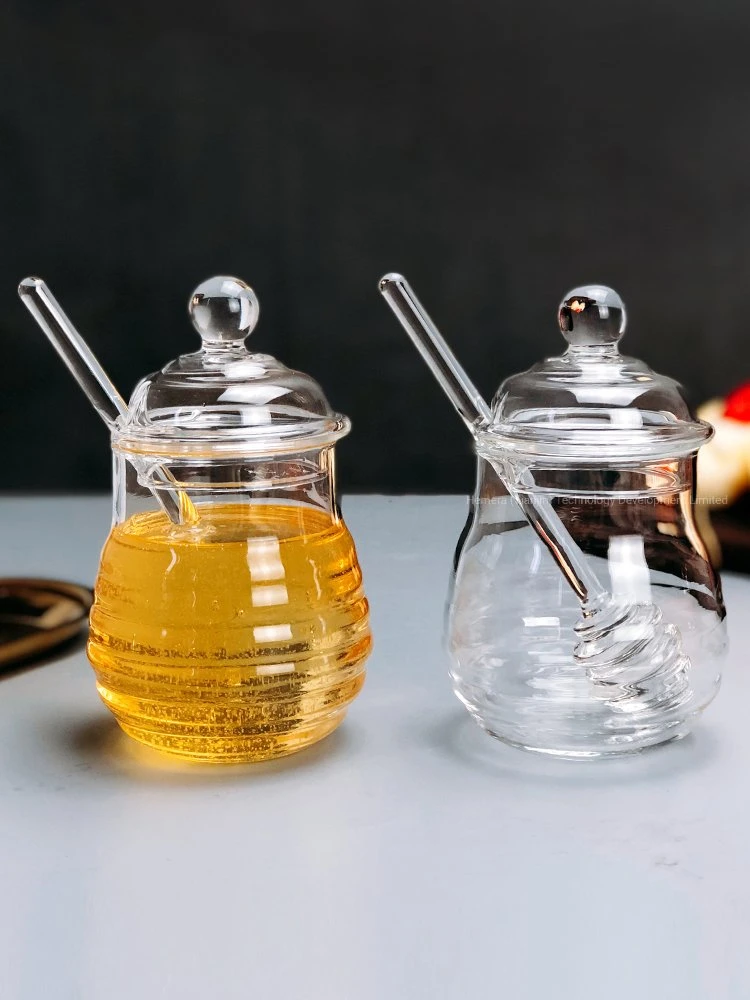 300ml Borosilicate Glass Kitchen Honey Storage Jar with Glass Honey Stick