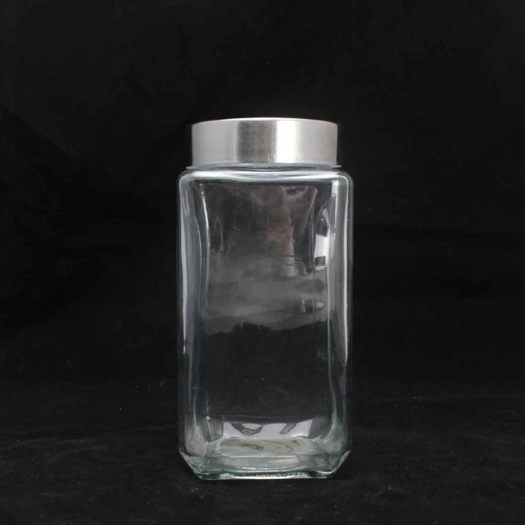 Square Food Storage Glass Jar with Metal Lid