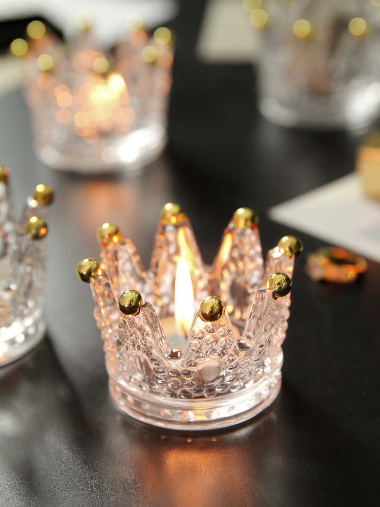 Glass Crown Candle Holders Glass Candle Jars for Home Decoration