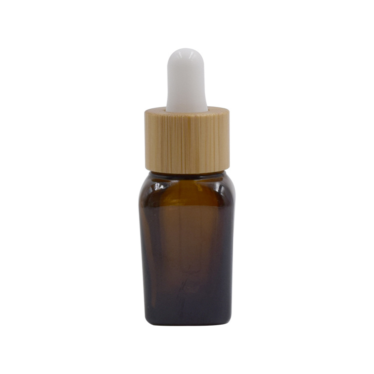 Amber Square Glass Essential Oil Bamboo Dropper Bottle
