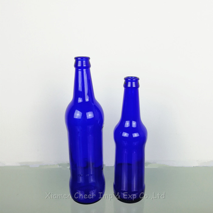 330ml/500ml/640ml Blue Color Glass Beer Bottles with Printing