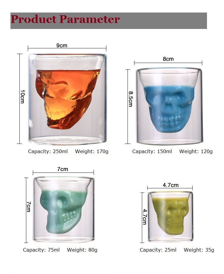 250ml Skull Design Glass Cup for Whisky and Liquor