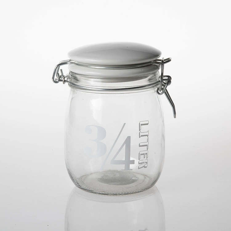 New Selling Transparent Glass Preserving Storage Jar Round Glass Food Jar Cookie Candy Containers with Ceramic Lid