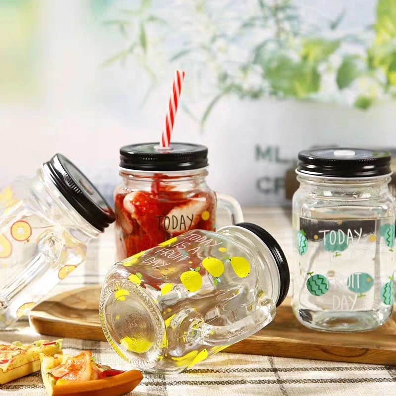 Wholesale Clear 300ml 450ml 500ml 600ml Glass Mason Jar Drink Glass Candle Glass with Handle
