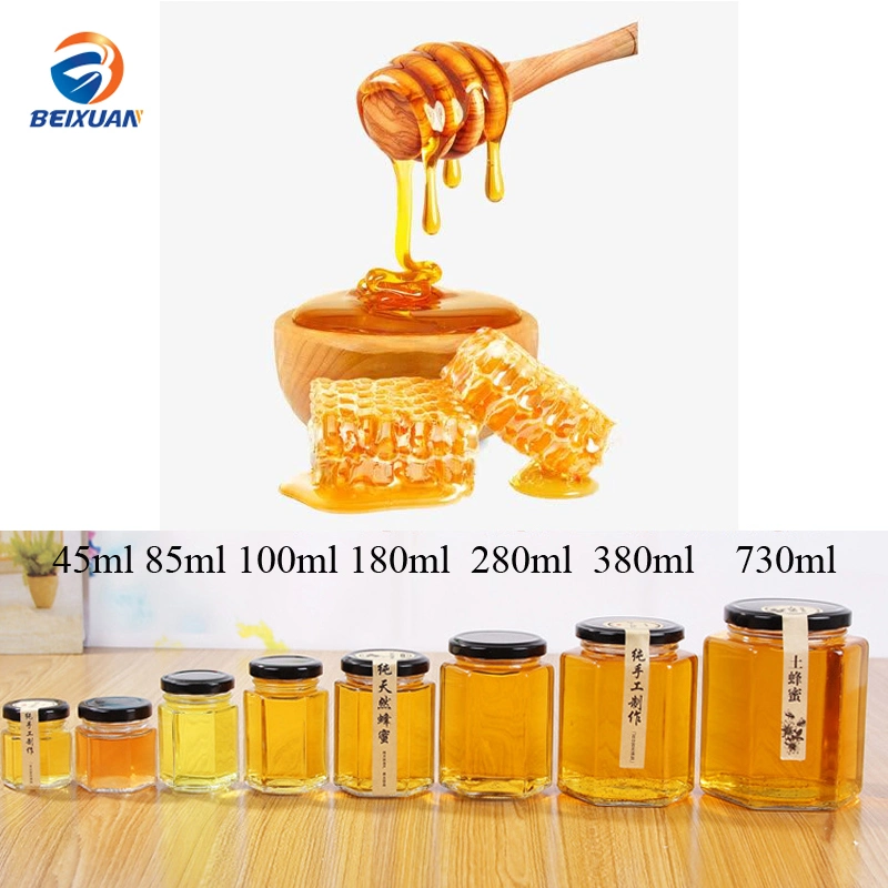 Different Sizes 380ml Hexagonal Honey Glass Jars