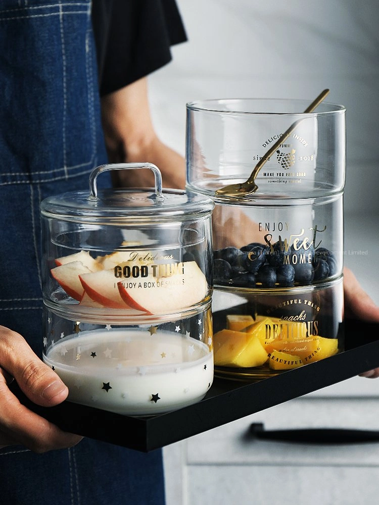 Three Layer Borosilicate Glass Storage Jar, Glass Lid Storage Food Tea Jar