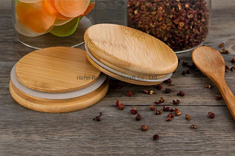 Food Grade Tiny Spice Glass Jar with Bamboo Lids Small Wooden Spoon Delicate Storage Glass Jar