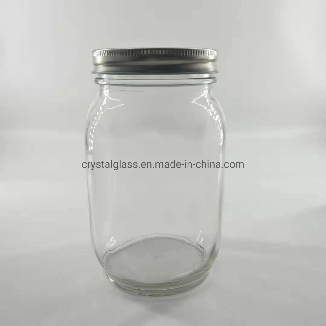 750ml 1000ml Clear Glass Mason Jar with Aluminium Cap Glass Food Storage Jar