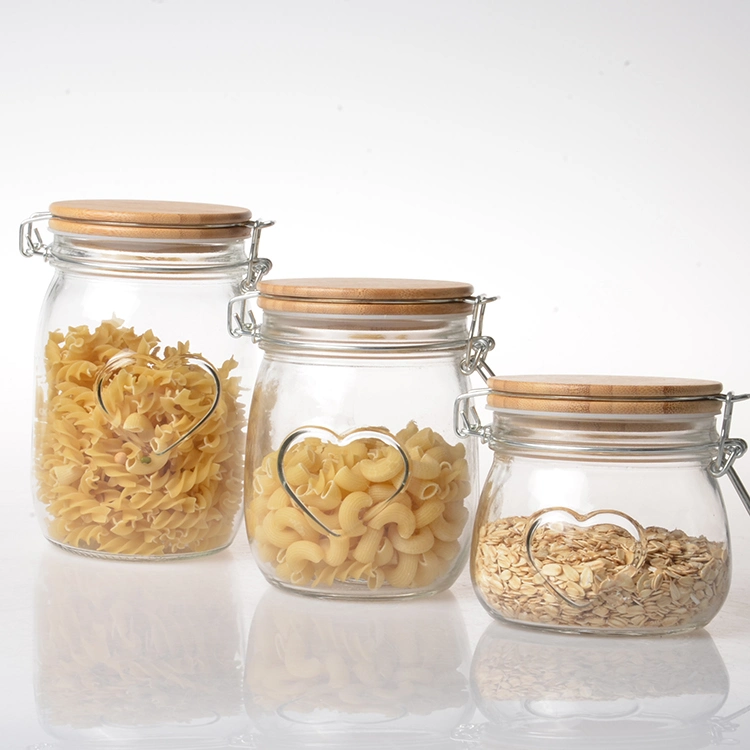 Wholesale Glass Containers Clear Airtight Seal Glass Food Storage Jar with Wooden Clip Lid