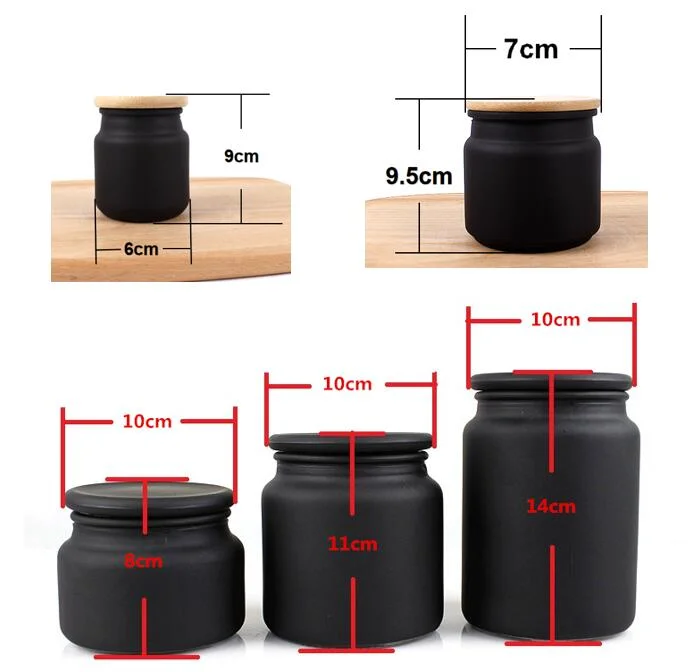 Mini 5oz 150ml Matte Frosted Black Glass Candle Holder Cosmetic Glass Jar with Wooden Lid