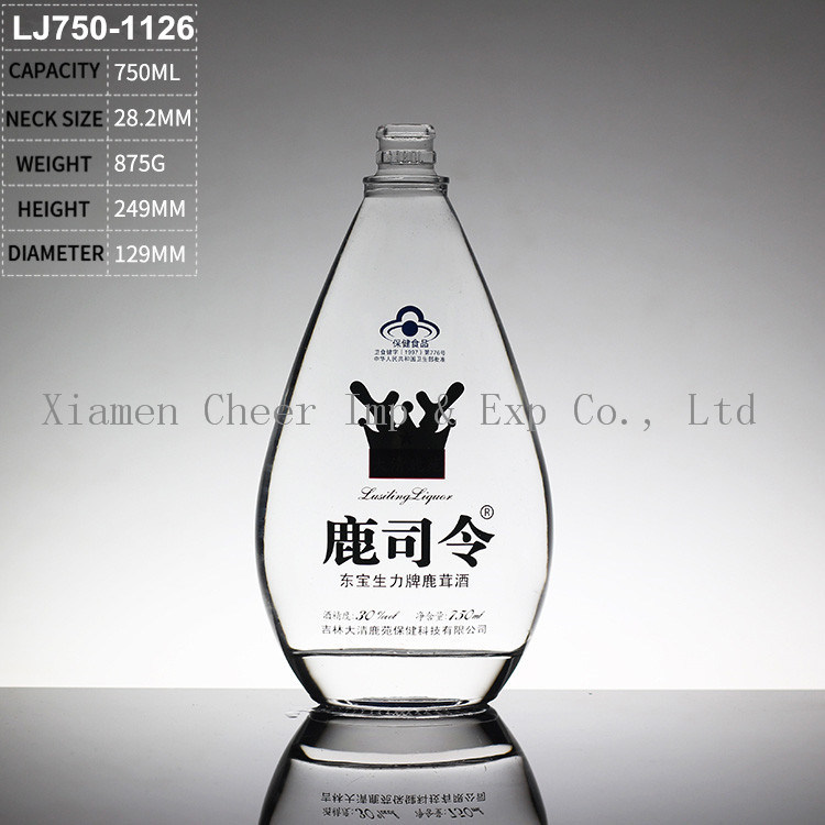 750ml Glass Round White Spirit Bottle