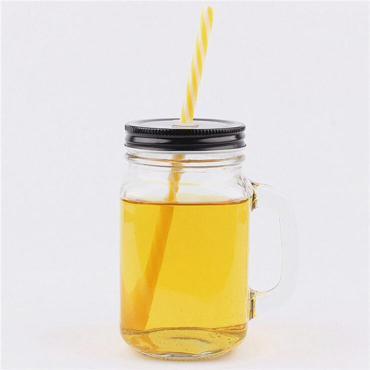 Clear Glass Beer Mug Jar with Handle