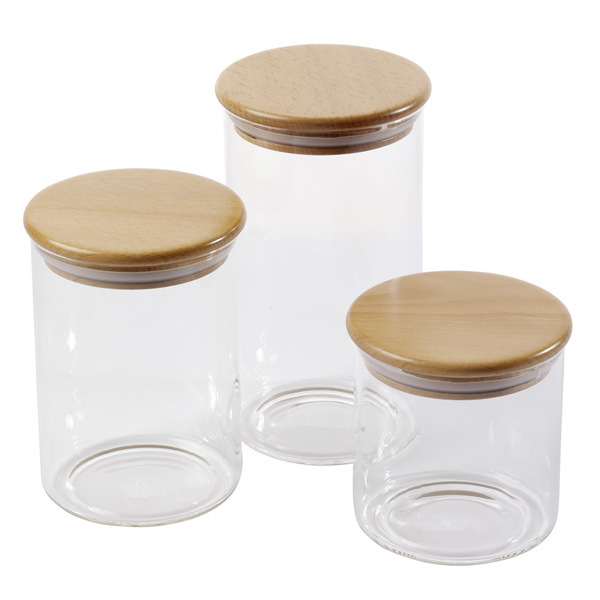 High Borosilicated Glass Jars with Wood Bamboo Lid