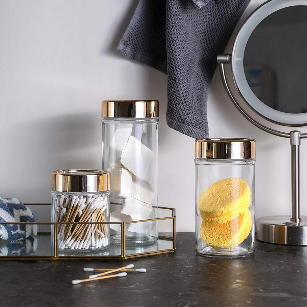 Glass Food Container Glass Storage Jars with Airtight Metal Gold Lids