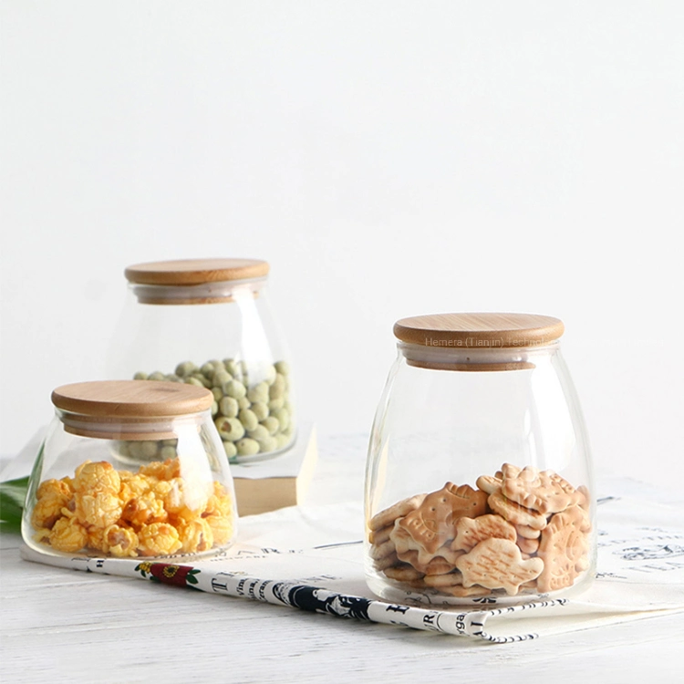 Glass Storage Jar, Food Jar, Kitchenware Storage Can with Hermetic Seal Bamboo Lid
