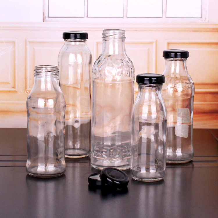 300ml Clear Glass Juice Bottles Drinking Bottle with Metal Lid